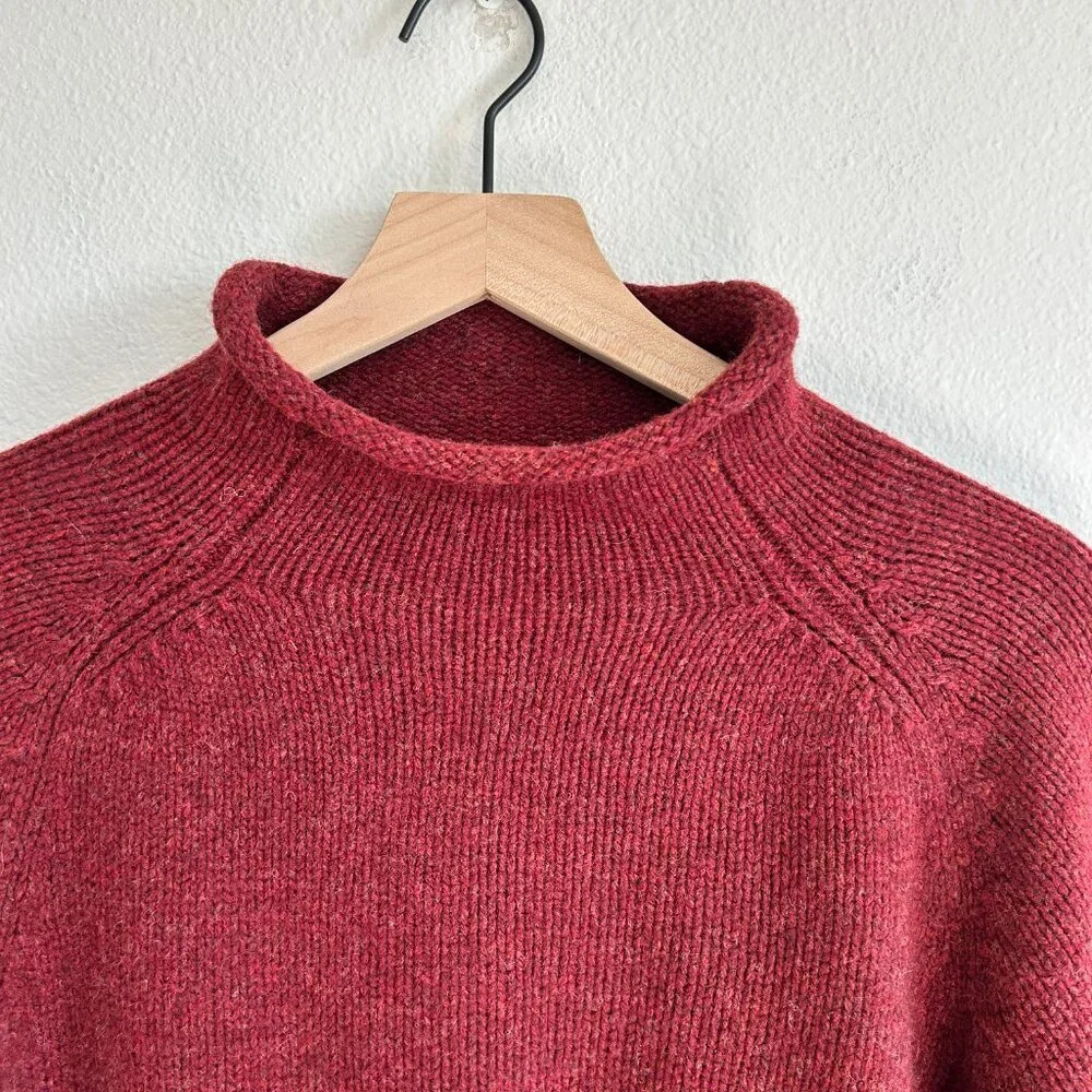NWT J Crew Oarsman Sweater L Maroon 100% Lambswool Thick High Neck 61264